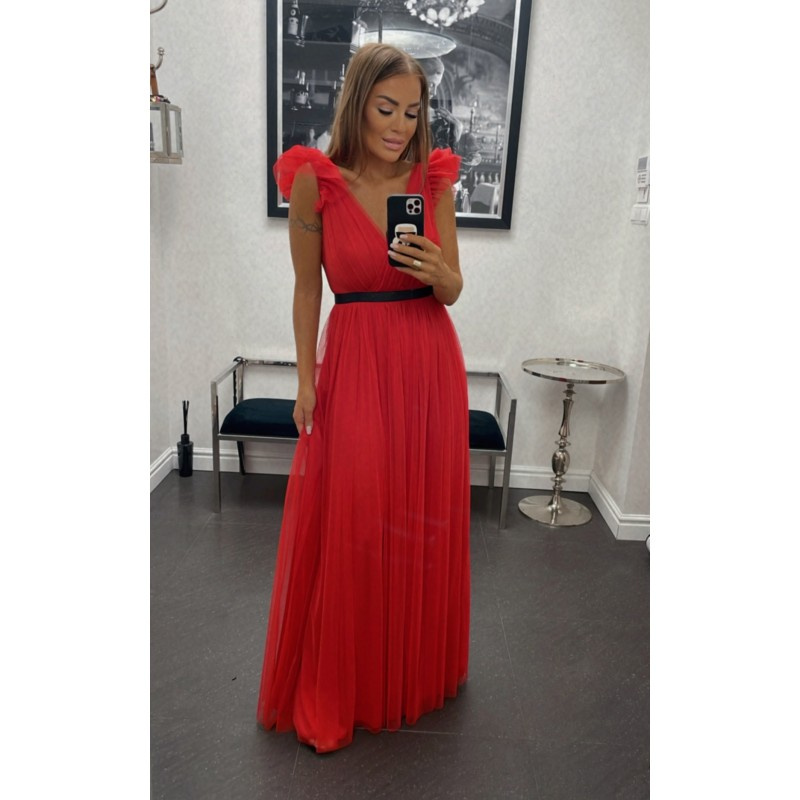 Sukienka maxi tiulowa - GRACE - czerwony