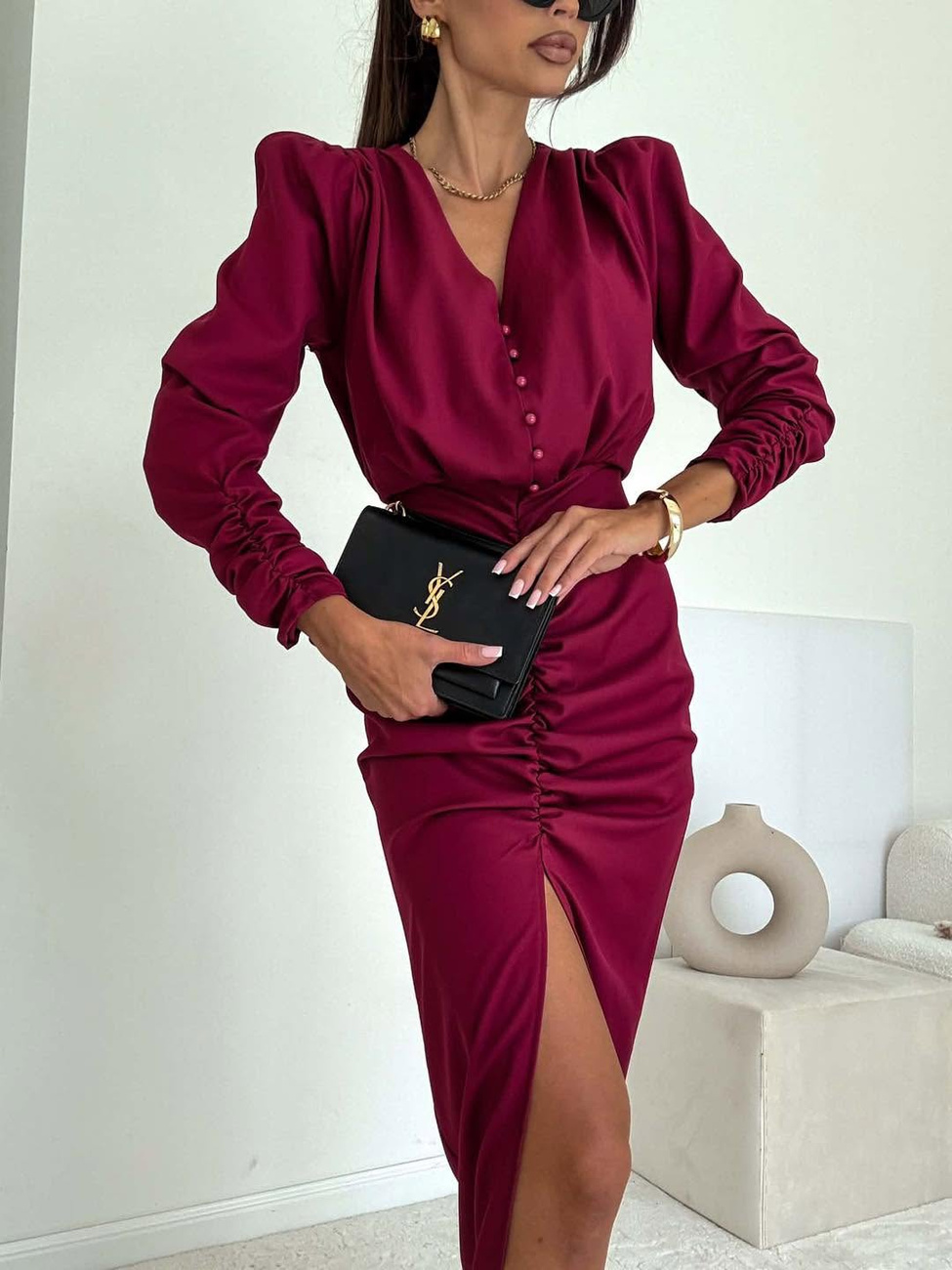 Elegancka midi SUKIENKA VENEZIA bordowa